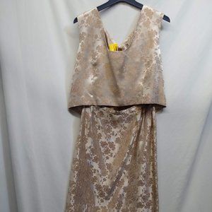 2 piece silky floral dress set pencil skirt